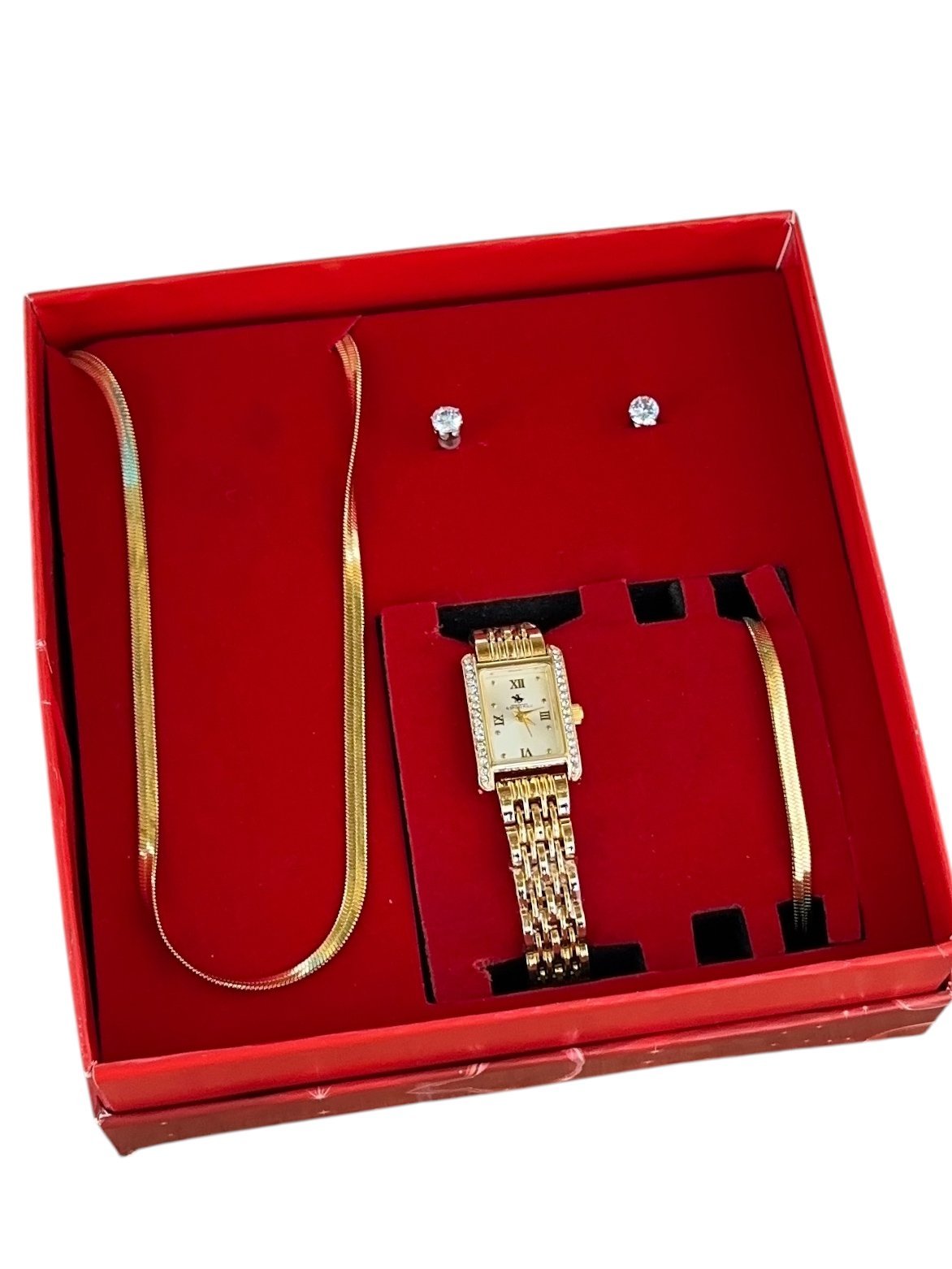 Gold Metal Kordon Çelik Kadın Saat Seti