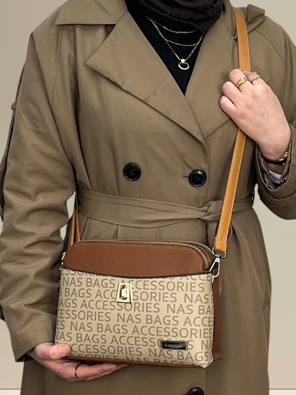 Nas Bag Kutu Model Kilitli Kadın Çanta Taba
