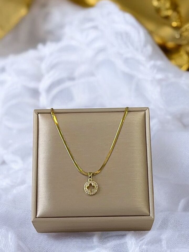 Taşlı İtalyan Zincir Gold Kararmaz Çelik Kadın Kolye