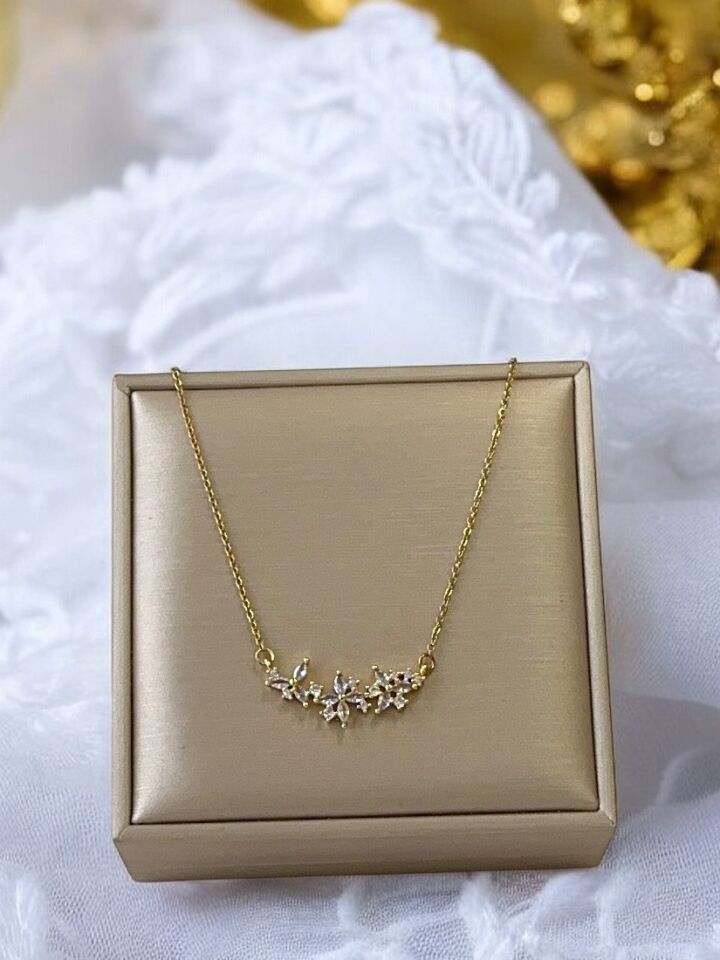 Taşlı Gold Kararmaz Çelik Kadın Kolye