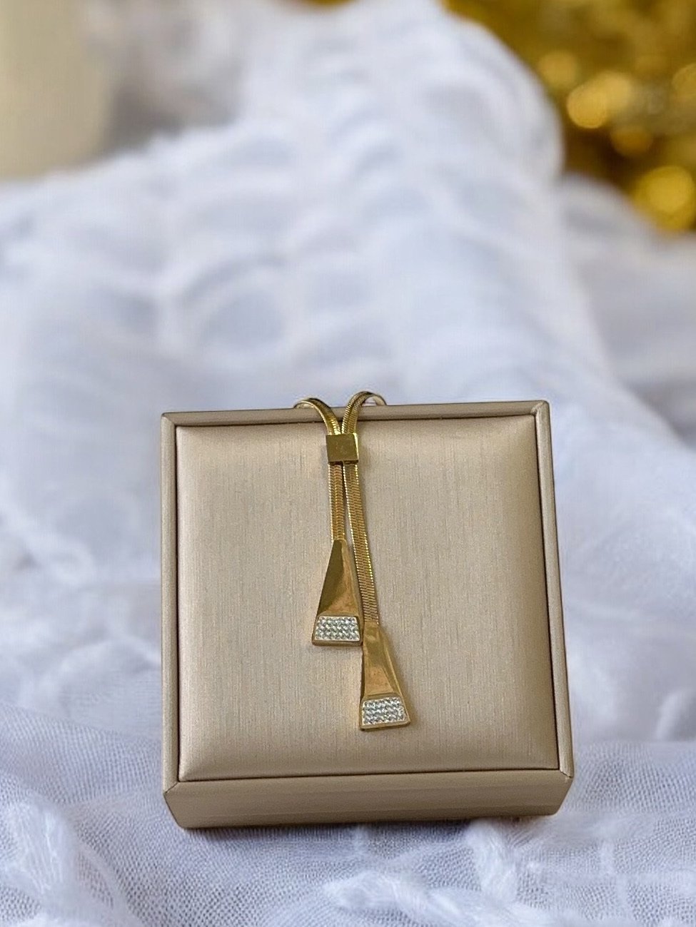 Taşlı İtalyan Zincir Gold Kararmaz Çelik Kadın Kolye