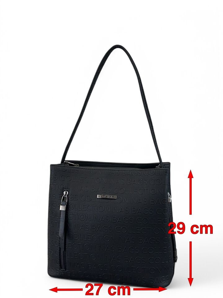 Nas Bag Baskılı Büyük Boy Kadın Çanta baskılı sıyah