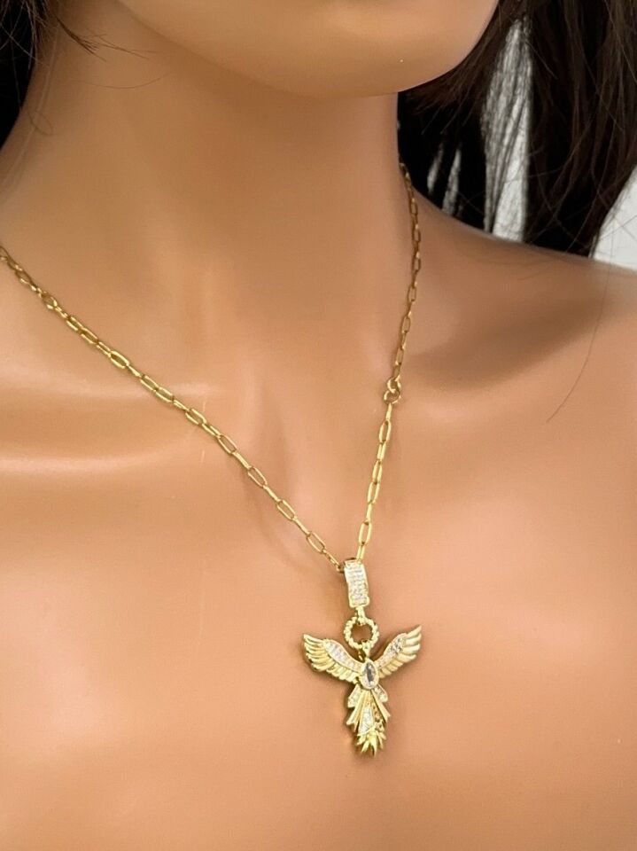 Anka Kuşu Gold Kararmaz Çelik Kadın Kolye