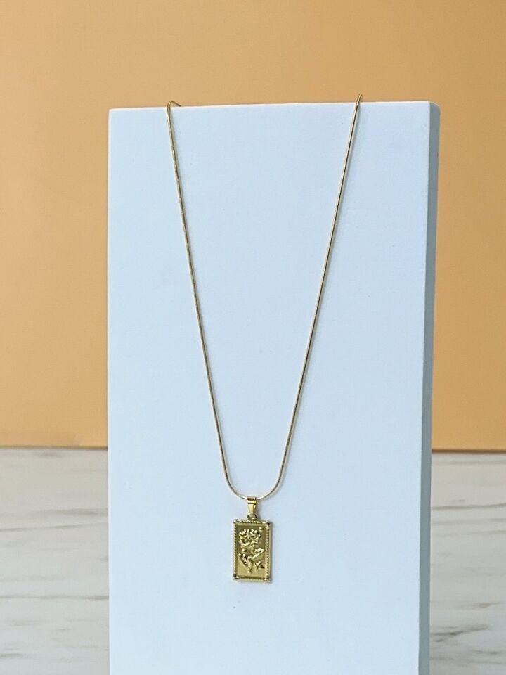 Gold Tarot Kararmaz Çelik Kadın Kolye BASKILI GRİ
