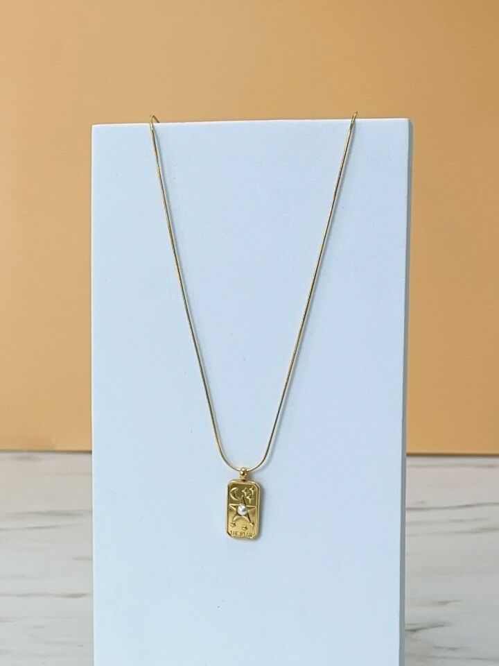 Gold Tarot Kararmaz Çelik Kadın Kolye BASKILI GRİ