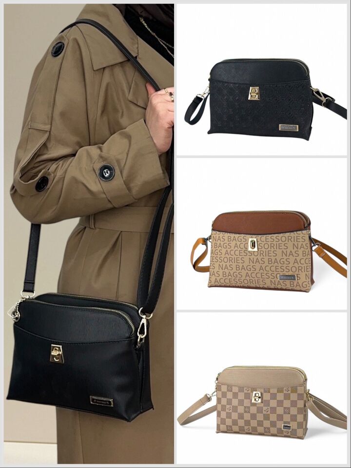 Nas Bag Kutu Model Kilitli Kadın Çanta bej