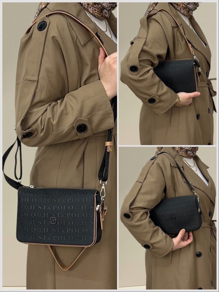 Just Polo Baskılı Baget Askılı Çanta Siyah