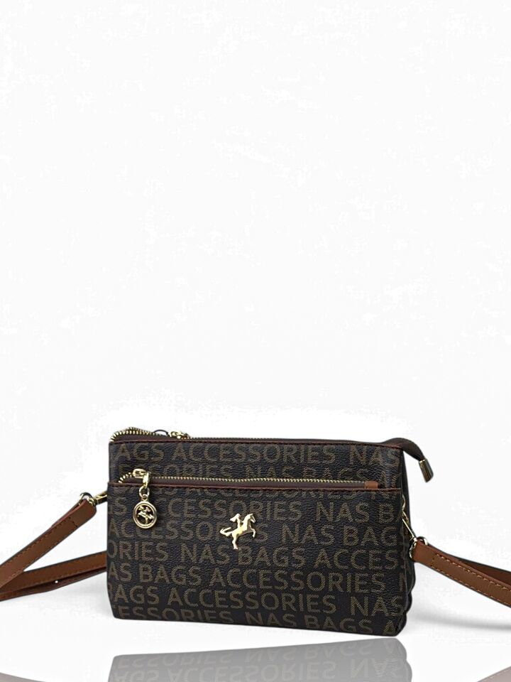 Nas Bag Baskılı Küçük Boy Kadın Çanta acı kahve