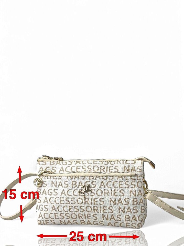 Nas Bag Baskılı Küçük Boy Kadın Çanta Beyaz